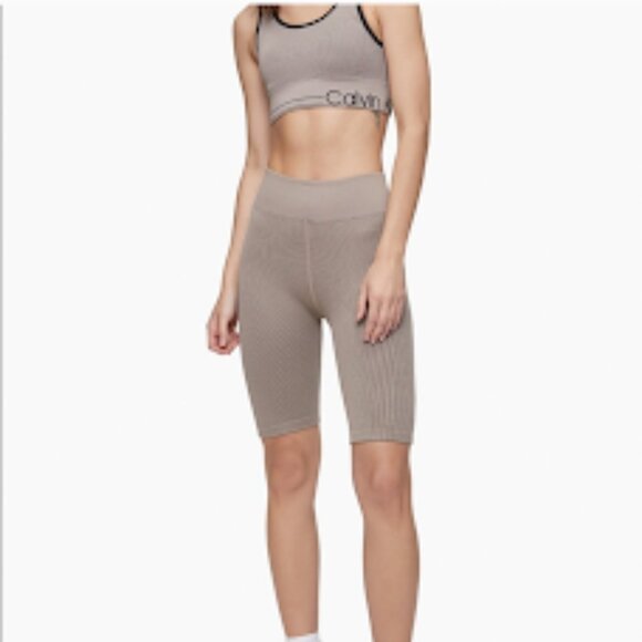 CALVIN KLEIN PERFORMANCE Ribbed Compression Bike Shorts Olive Green S - Picture 1 of 13
